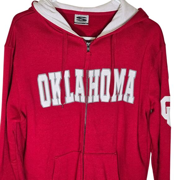 Women's Crimson Oklahoma Sooners Arched Name Full-Zip Hoodie Embroidered NCAA - Picture 2 of 7